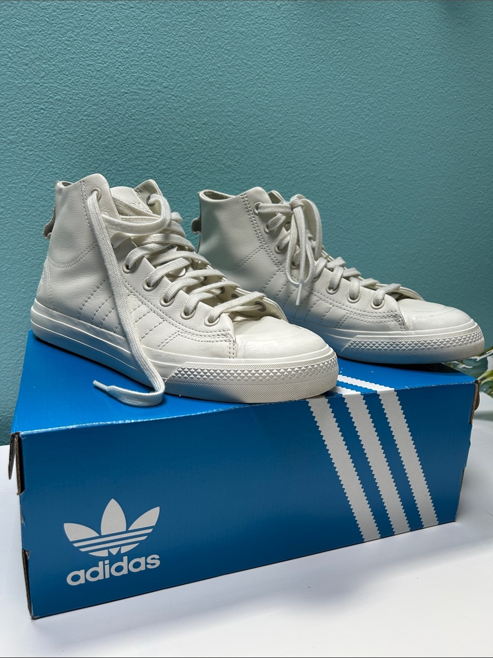 ADIDAS Cream (Off-white) Leather High-Top Sneakers